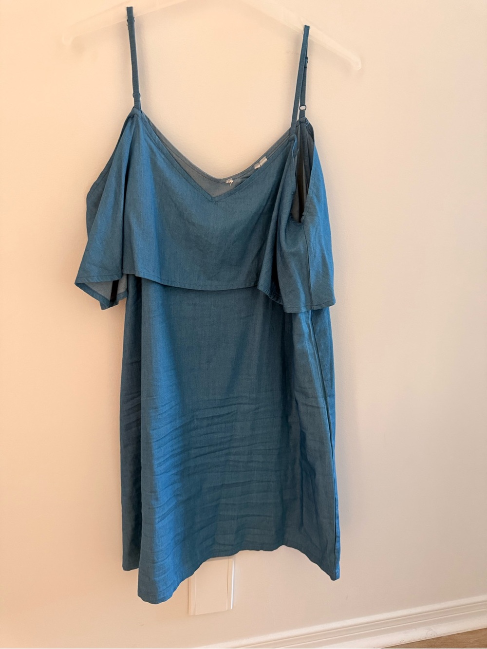 La Vie En Rose Teal Blue Off-Shoulder Camisole Dress